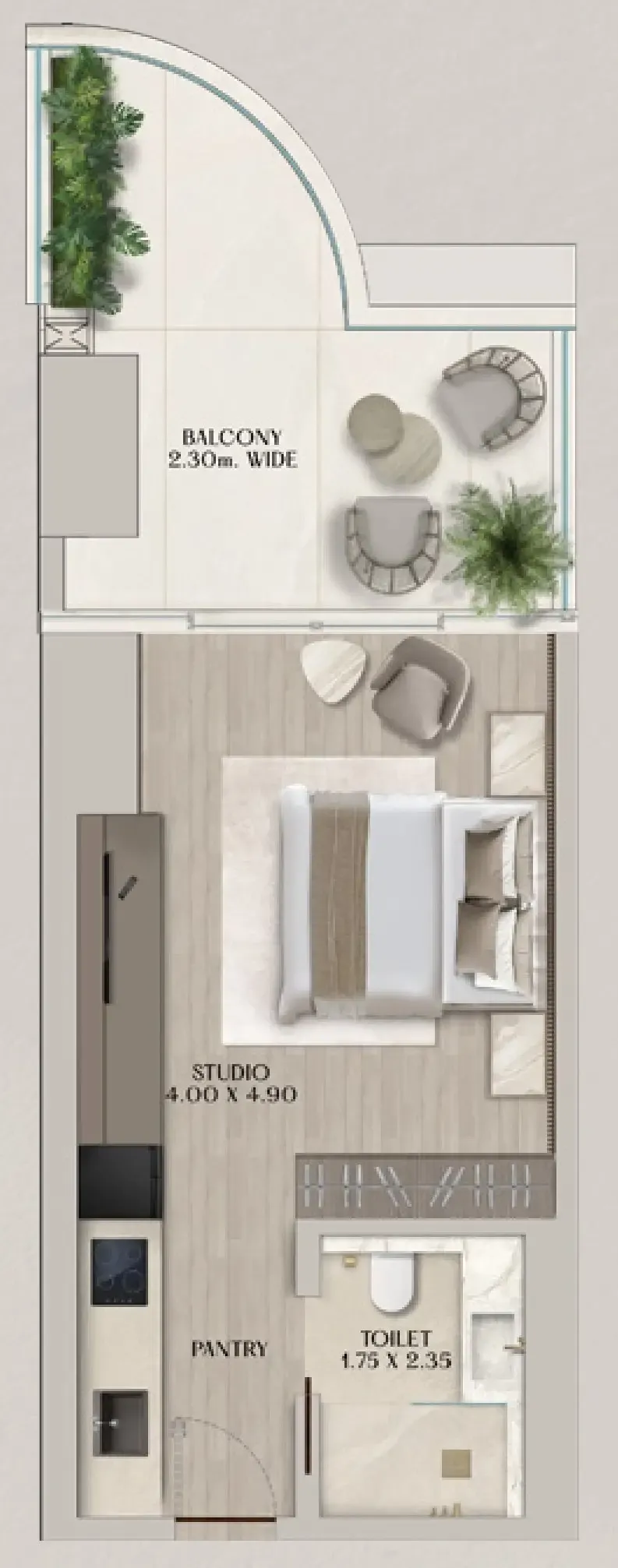 Soléva Beach Residences Studio floor plan, 494 sqft