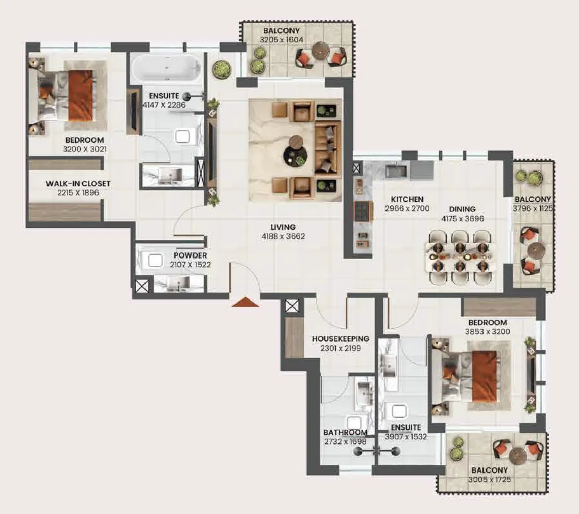 Sunvale 2 bed floor plan, 1,488 sqft