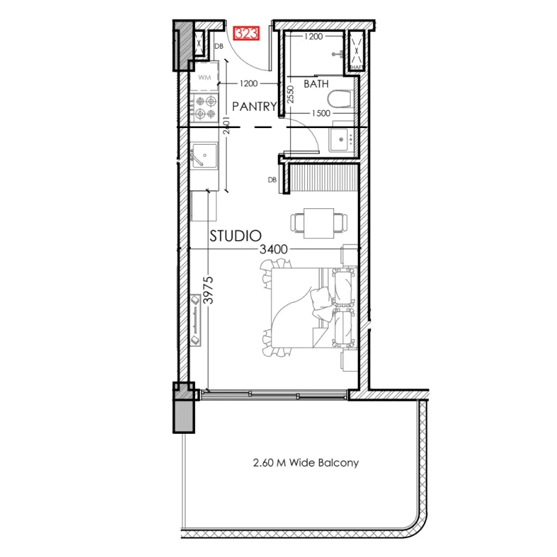 Al Haseen Residences 5 Studio floor plan, 413 sqft