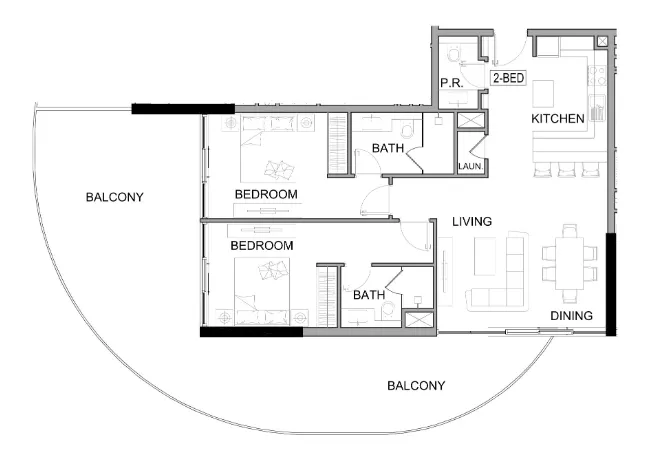 Damac Lagoons Views Phase 2 2 bed floor plan, 1,580 sqft