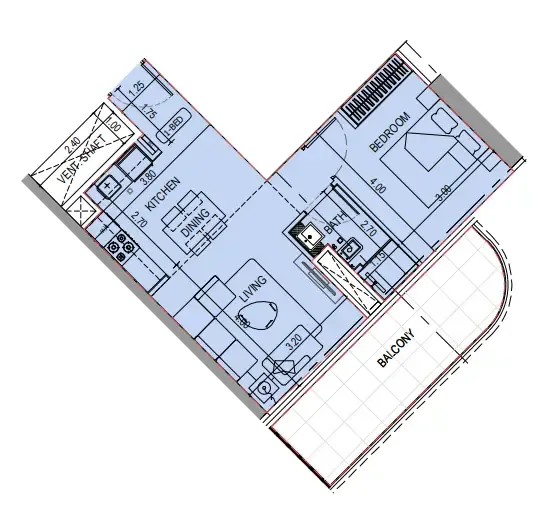 Binghatti Sky Terraces 1 bed floor plan, 666 sqft
