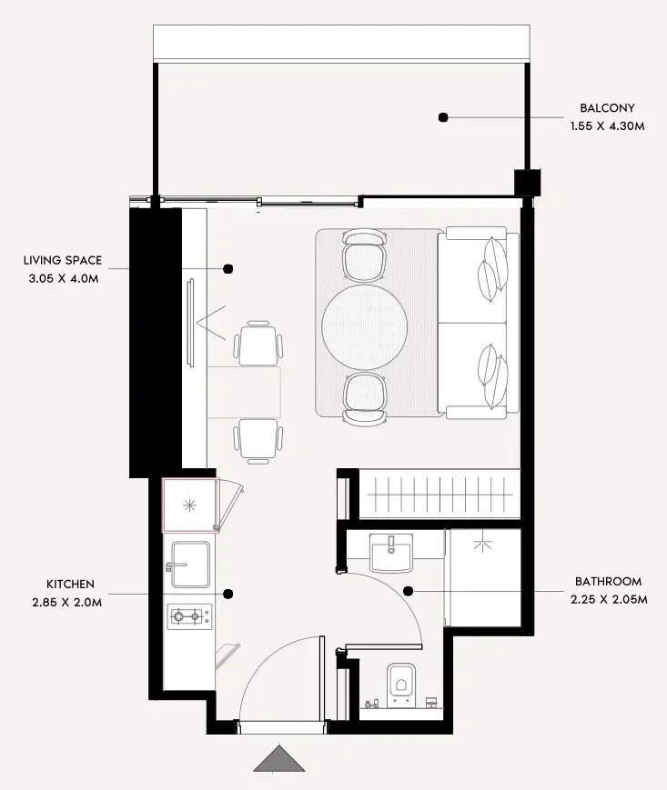 Azizi Milan Studio floor plan, 346 sqft