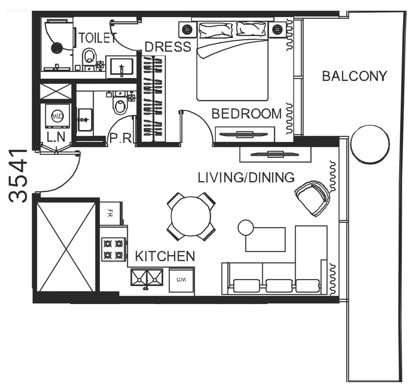 The WOW Tower 1 bed floor plan, 710 sqft