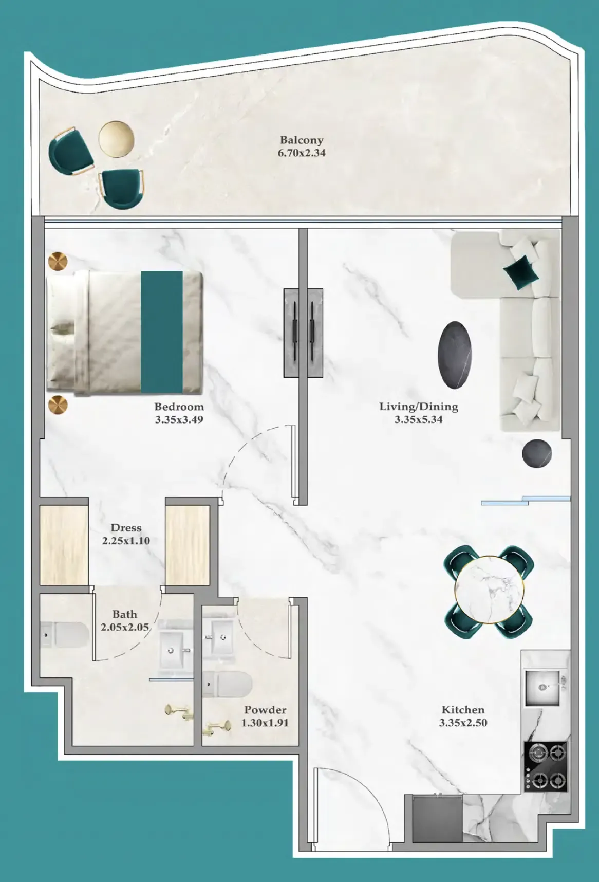 Breez 1 bed floor plan, 656 sqft