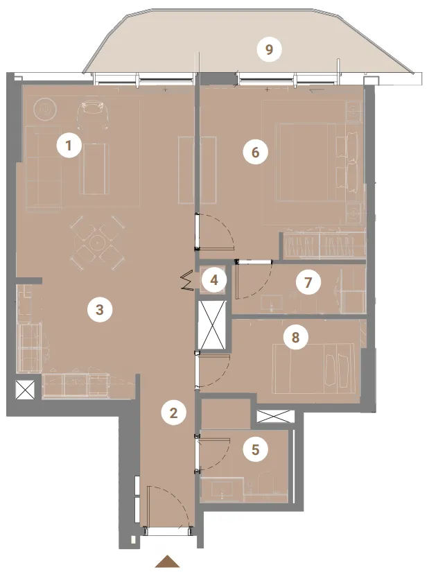 Takaya 1 bed floor plan, 906 – 1,086 sqft