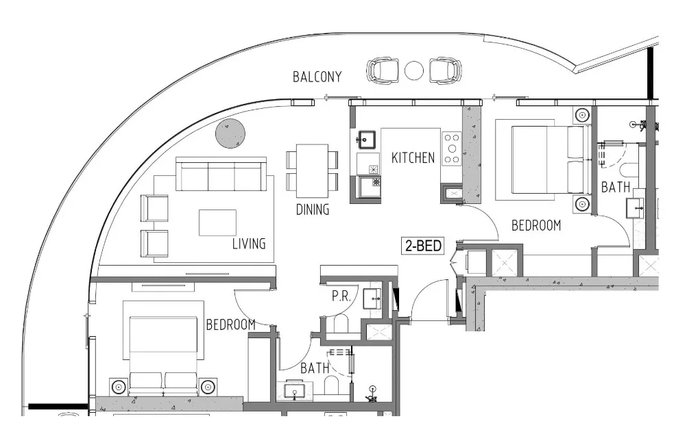 Volta 2 bed floor plan, 1,401 sqft