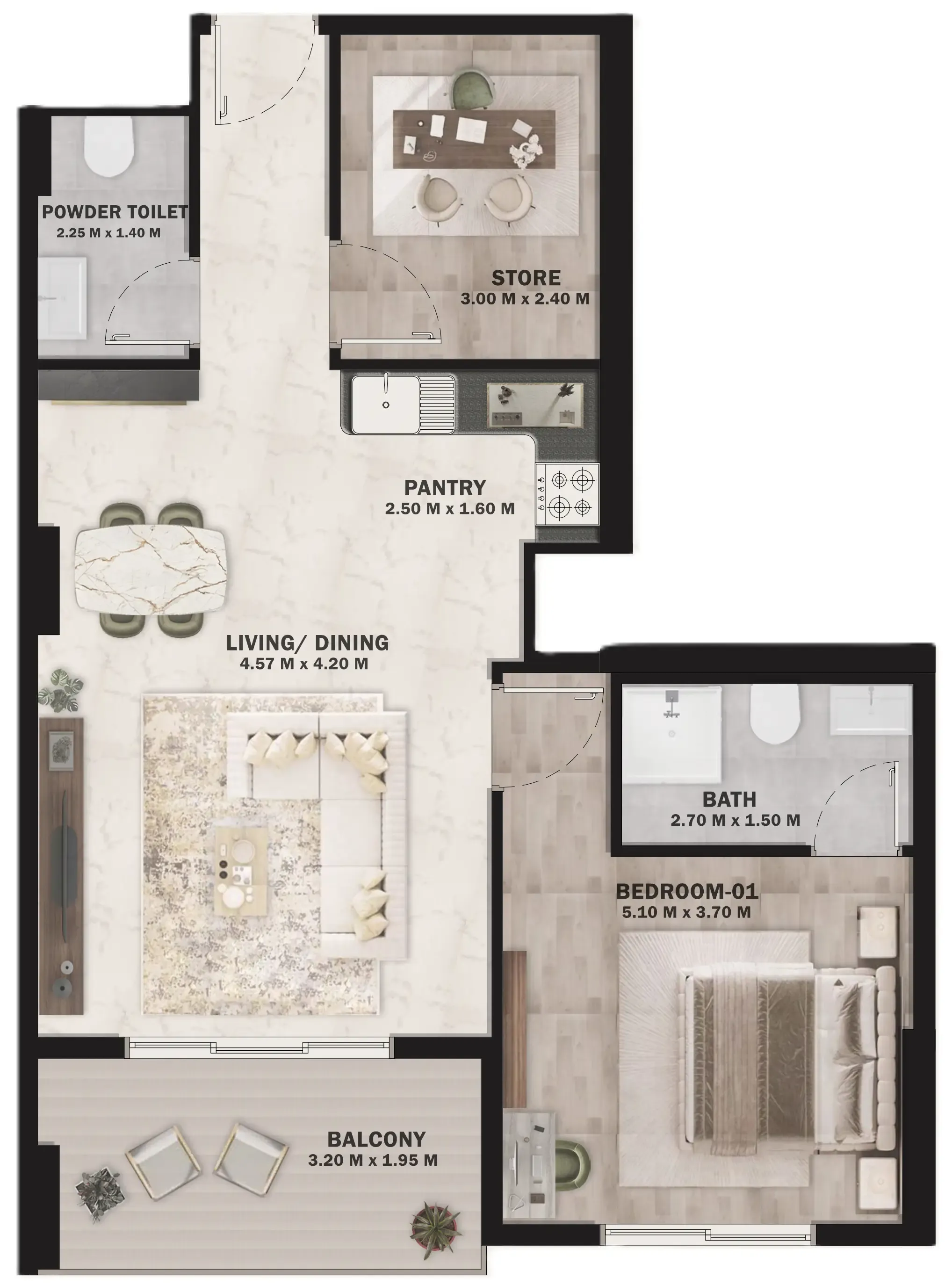 VOI Residence 1 bed floor plan, 812 sqft