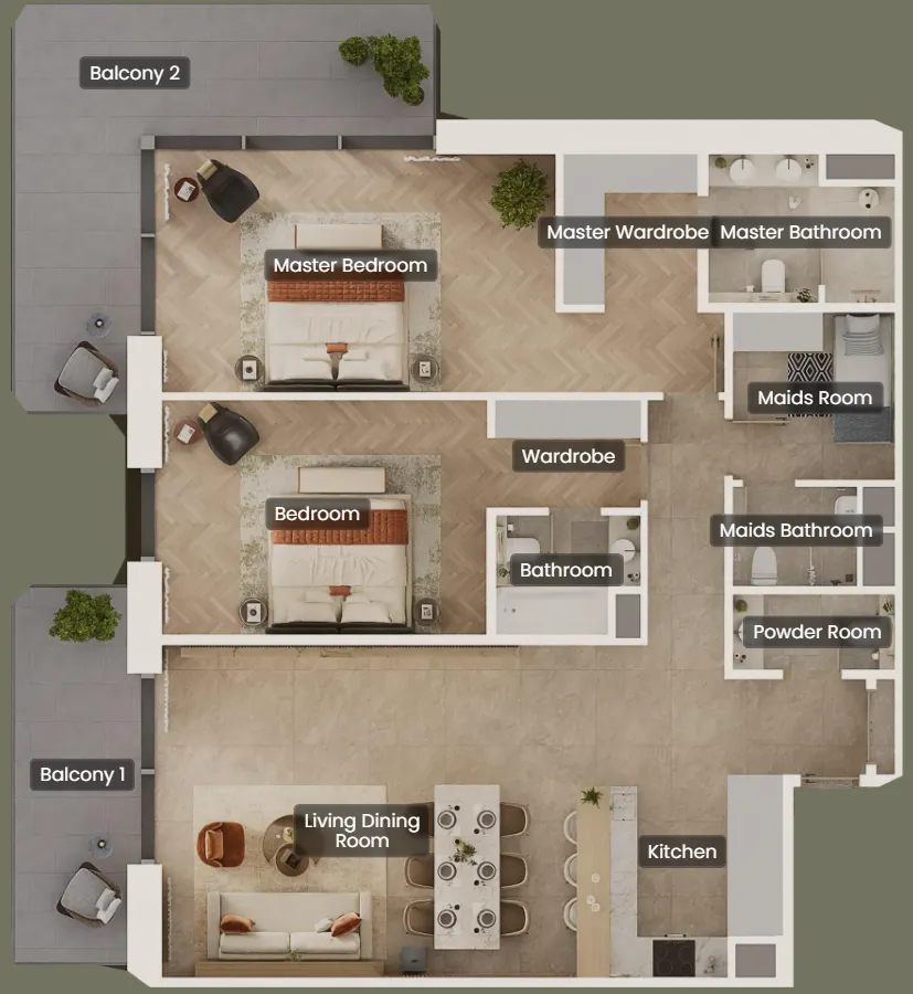 Sama Yas 2 bed floor plan, 1,984 sqft