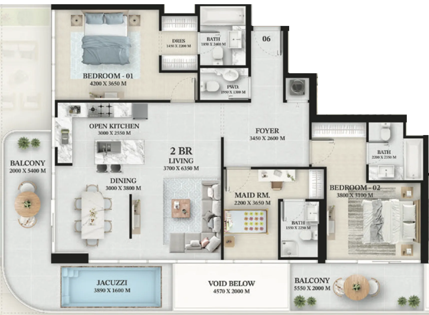 Wellington Ocean 2 bed floor plan, 1,790 sqft