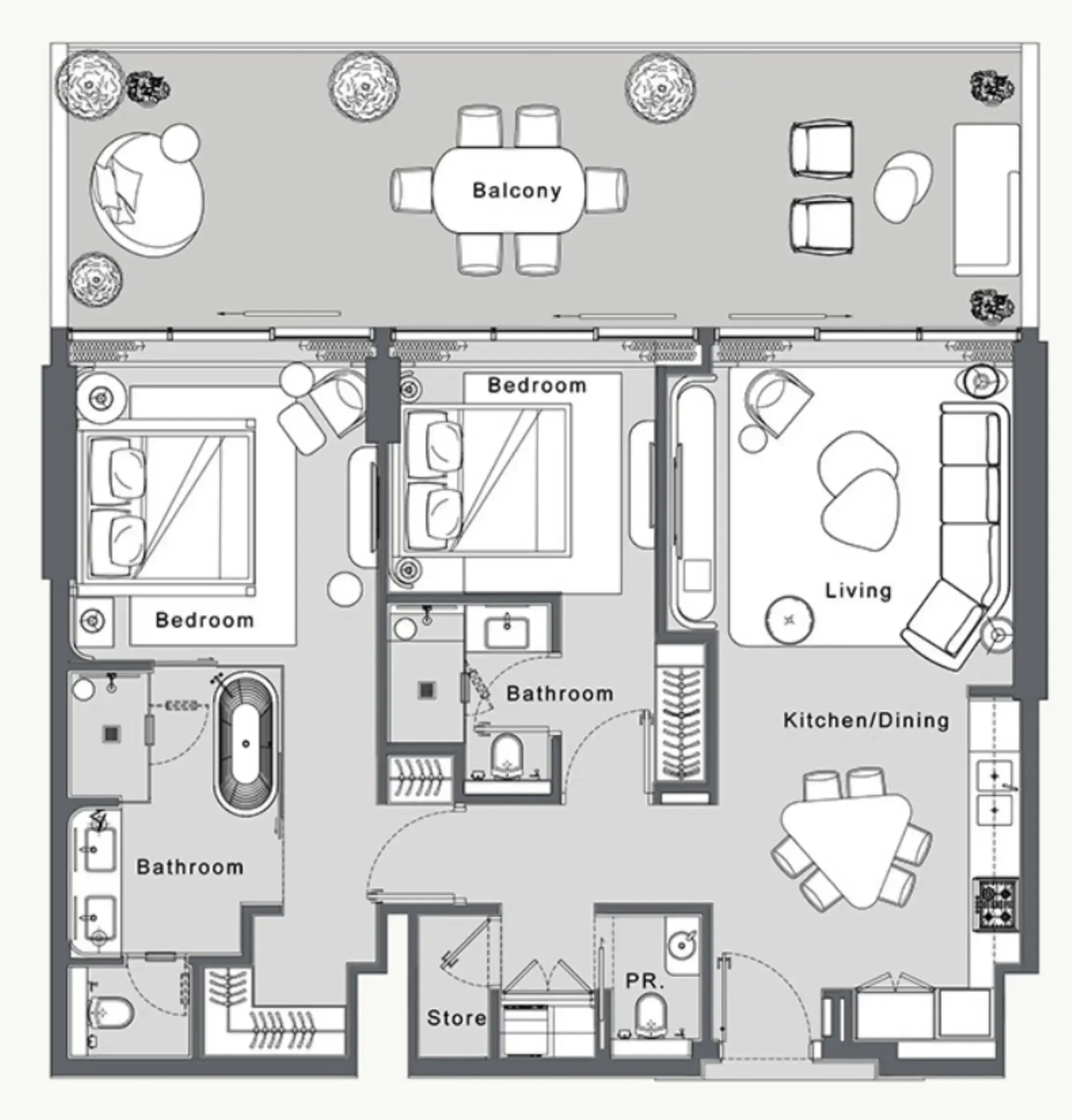 JW Marriott Residences and Resort 2 bed floor plan, 1,433 sqft