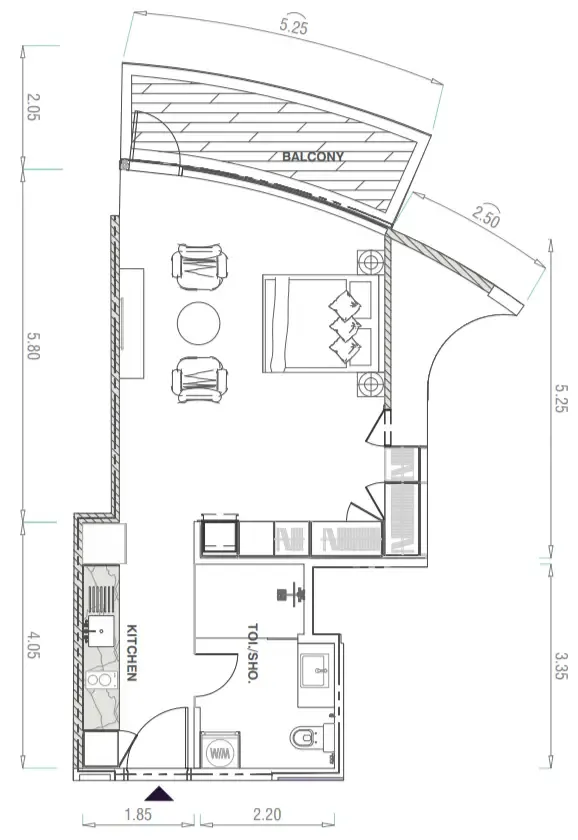 MBL Signature Studio floor plan, 654 sqft