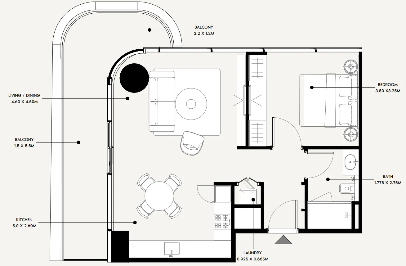 Azizi Milan 1 bed floor plan, 750 sqft
