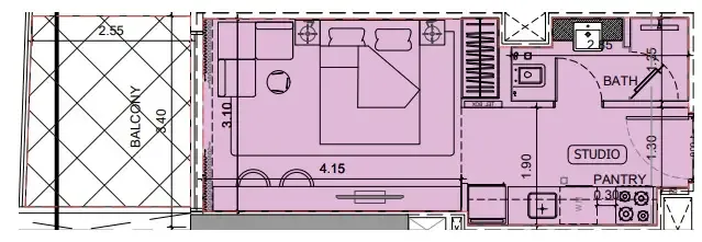 Project Maybach Studio floor plan, 385 sqft