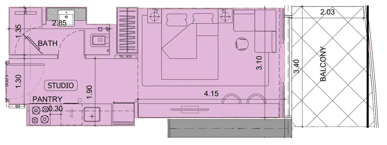 Project Maybach Studio floor plan, 380 sqft