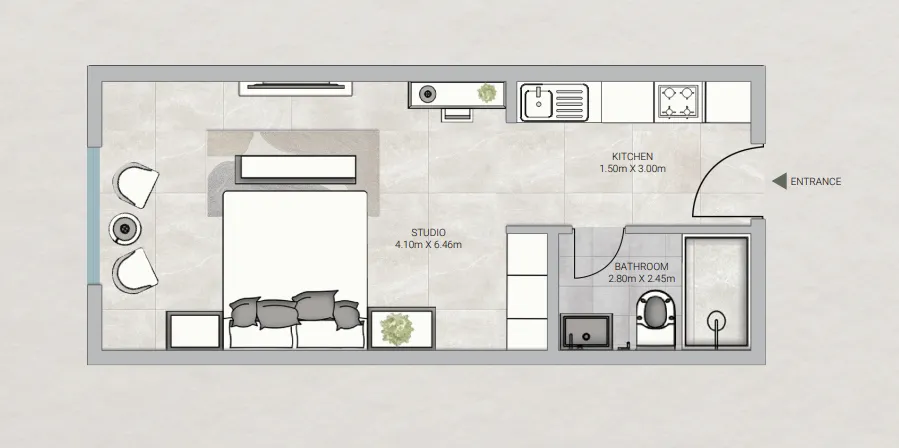 Sky Gardens Tower Studio floor plan, 666 sqft