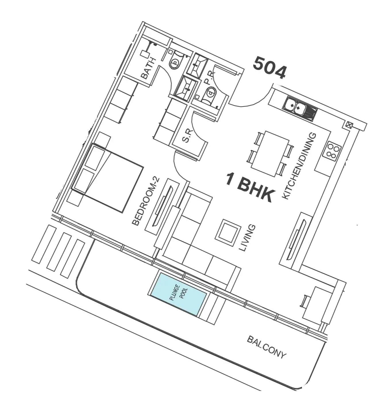 Villa Del Garda 1 bed floor plan, 915 sqft