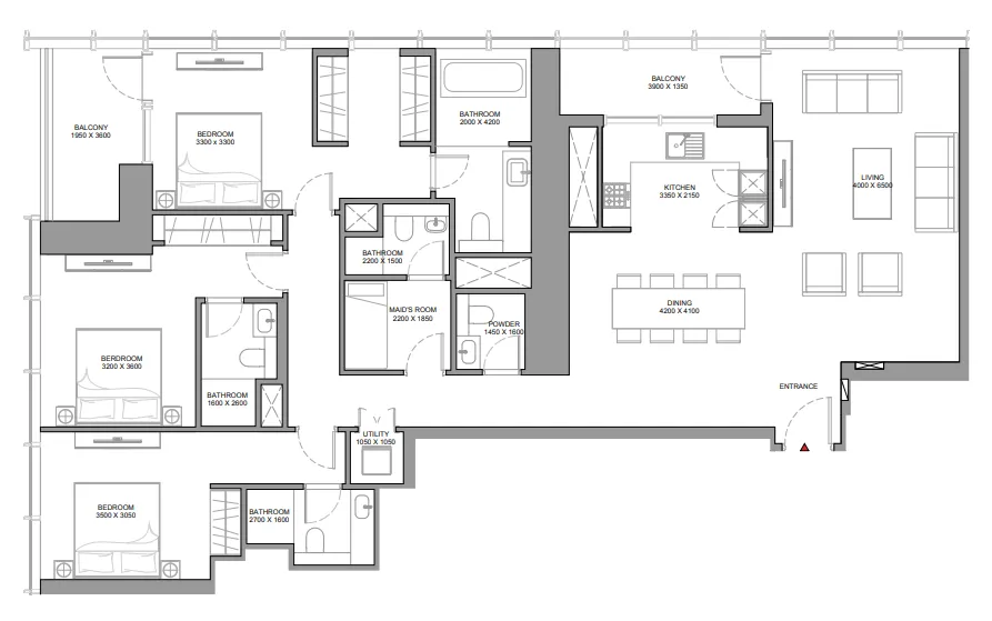 The Element at Sobha One 3 bed floor plan, 1,958 sqft