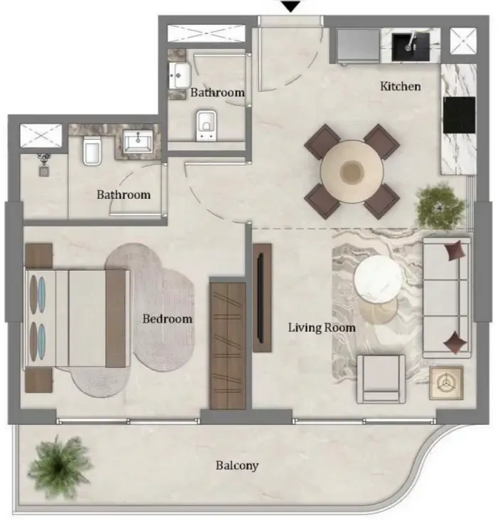 Mirari Lagoon by Zoya 1 bed floor plan, 614 sqft