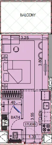 Binghatti Vintage Studio floor plan, 373 sqft