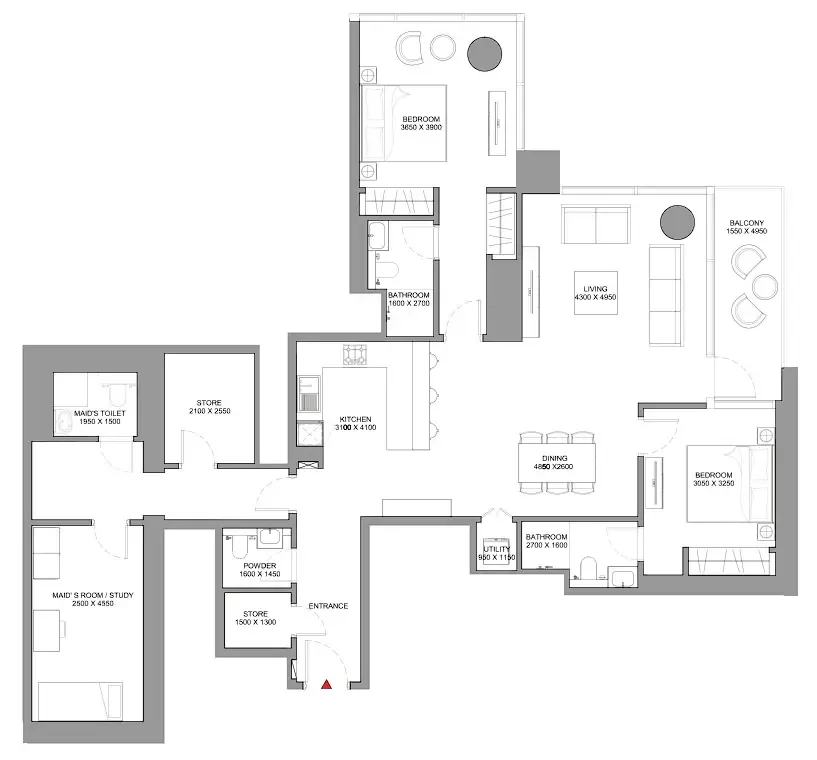 Skyscape 2 bed floor plan, 1,726 sqft