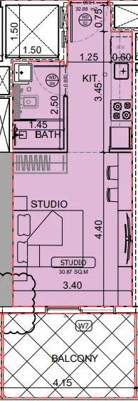 Binghatti Skyhall Studio floor plan, 424 sqft