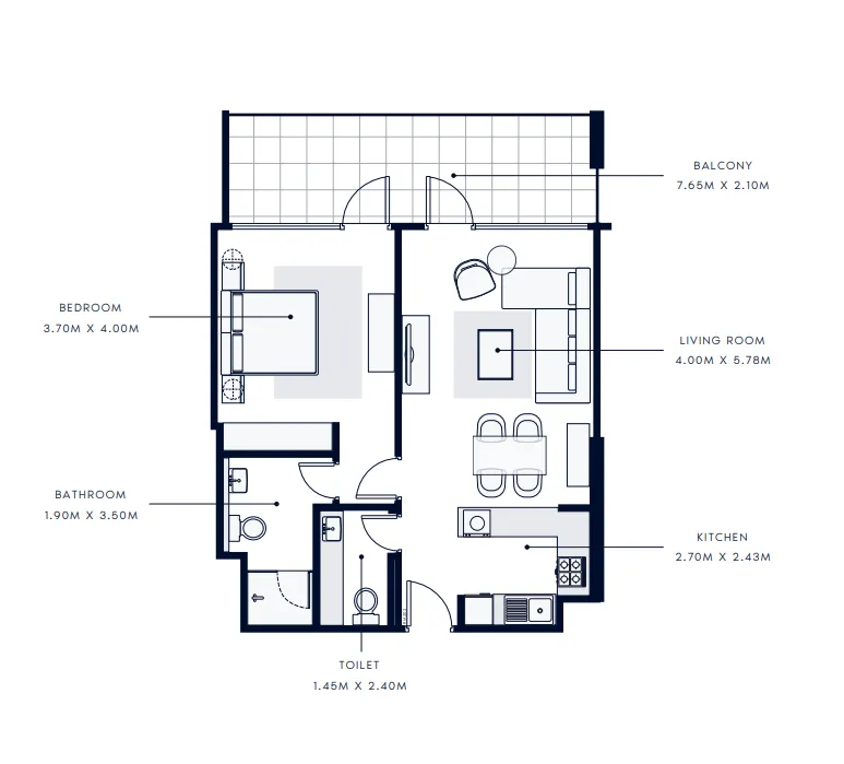 Azizi Vista 1 bed floor plan, 903 sqft