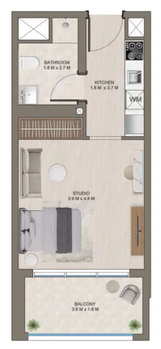 The Corner Studio floor plan, 417 sqft