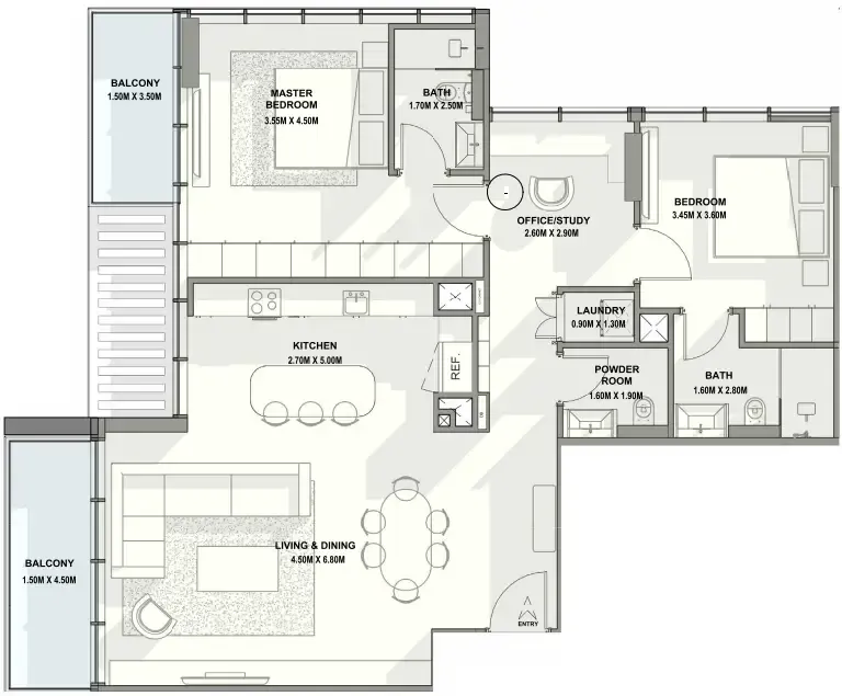 Allegro Residences 2 bed floor plan, 1,324 sqft