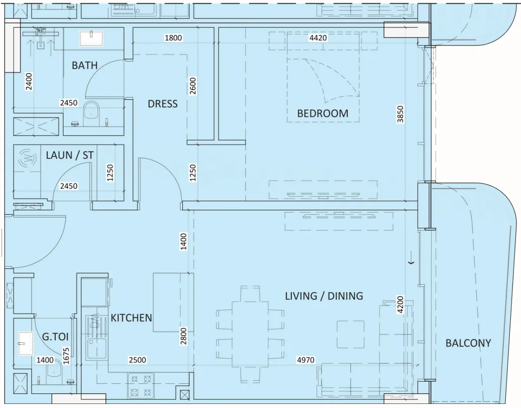 Luzora Residence 1 bed floor plan, 919 sqft