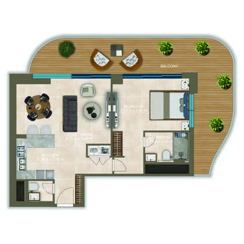 Nova Tower 1 bed floor plan, 1,282 sqft