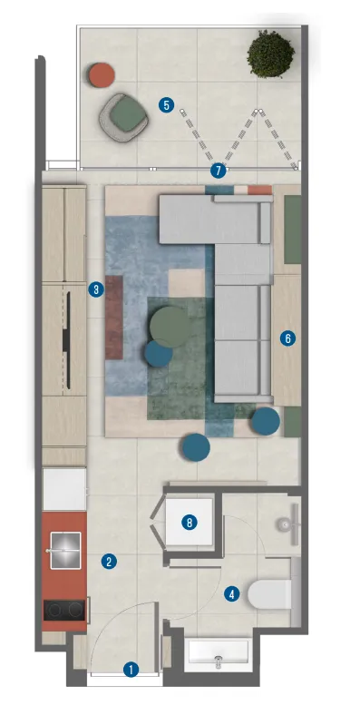 Rove Home Marasi Drive Studio floor plan, 416 sqft