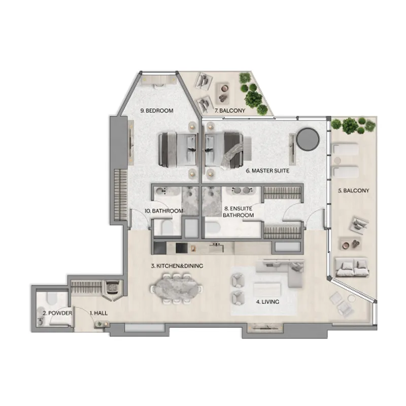 Riviera Residence 2 bed floor plan, 1,548 – 1,558 sqft