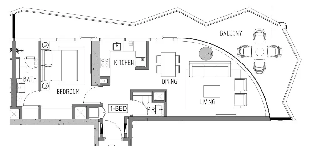 Volta 1 bed floor plan, 1,073 sqft