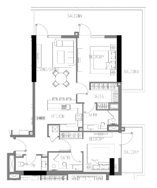 Damac Riverside Views 2 bed floor plan, 1,442 sqft