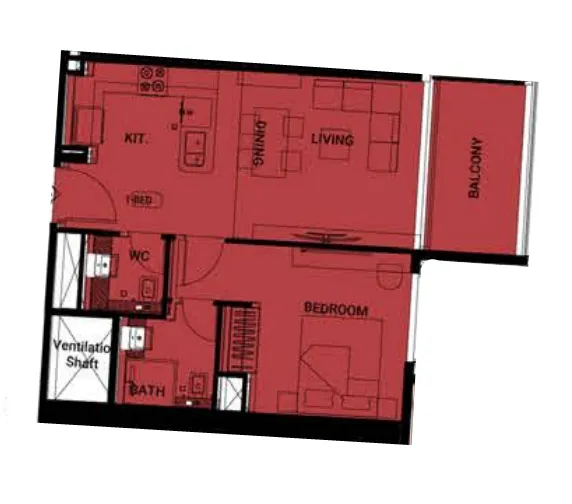 Binghatti Ruby 1 bed floor plan, 623 sqft