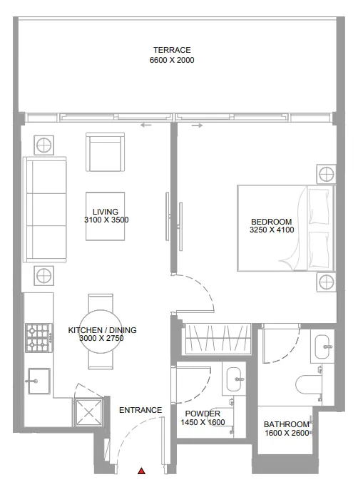 Bayfront Marina Residences 1 bed floor plan, 660 – 661 sqft