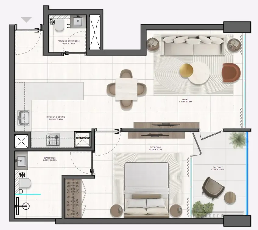 Derby Heights by AMIS 1 bed floor plan, 649 sqft