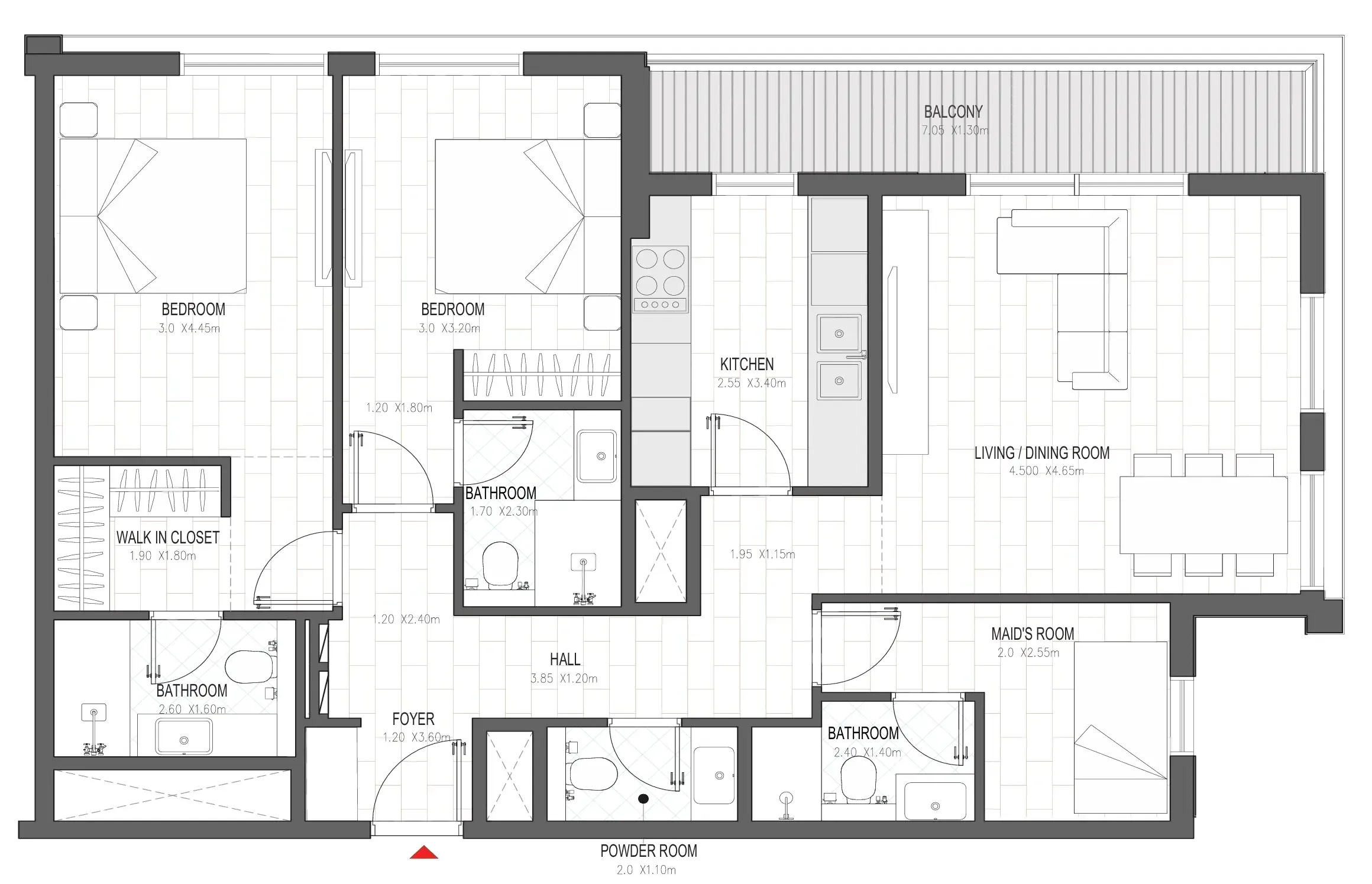 Olfah 2 bed floor plan, 1,245 sqft