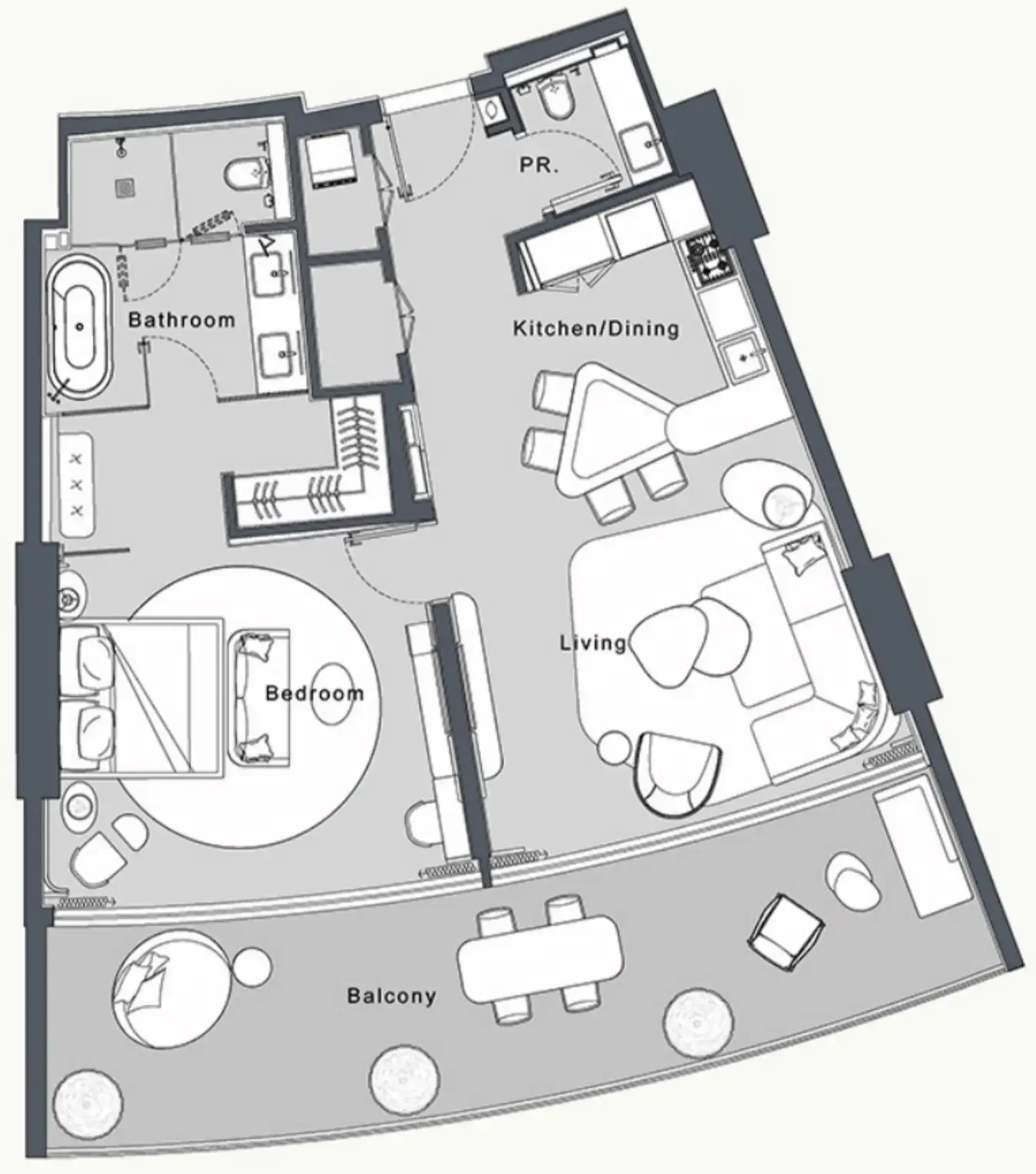 JW Marriott Residences and Resort 1 bed floor plan, 1,213 sqft
