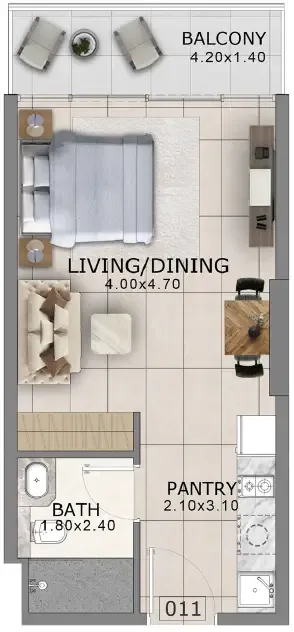 Arlington Park 2 Studio floor plan, 413 – 423 sqft
