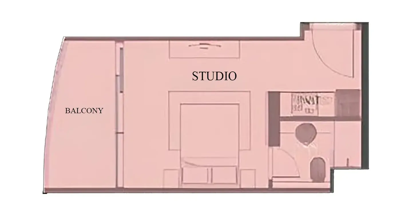 Red Square Studio floor plan, 327 sqft