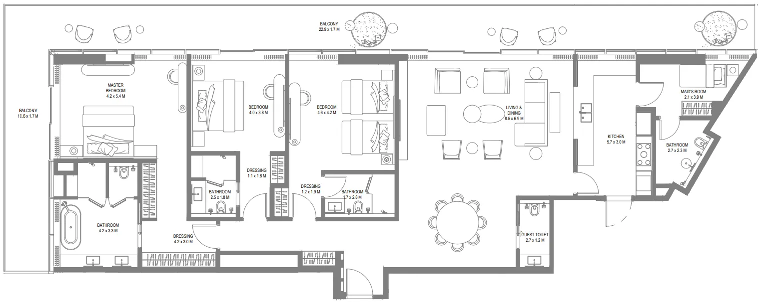 Anantara Sharjah Resort 3 bed floor plan, 3,084 sqft