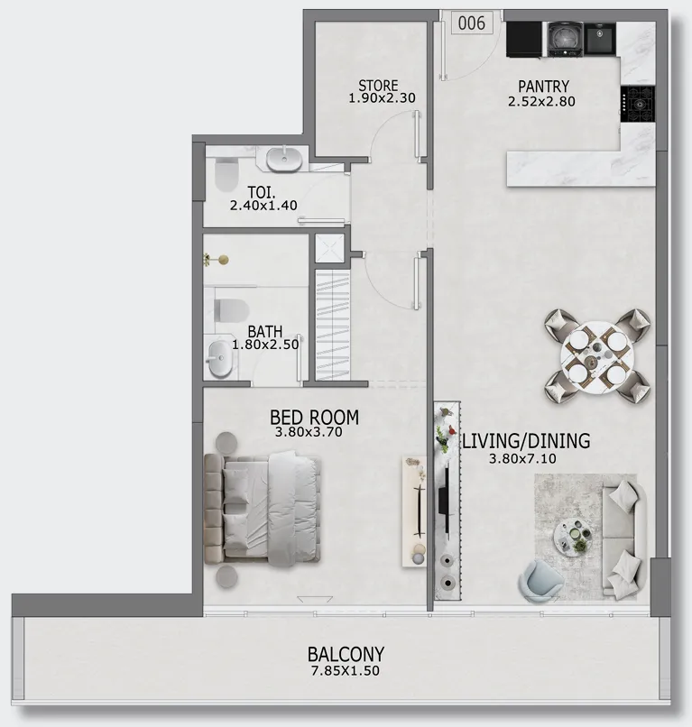 Casa Altia 1 bed floor plan, 996 sqft