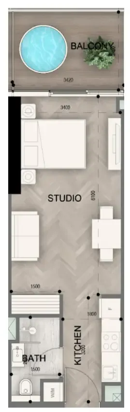 Sky Line by Peace Homes Studio floor plan, 447 sqft