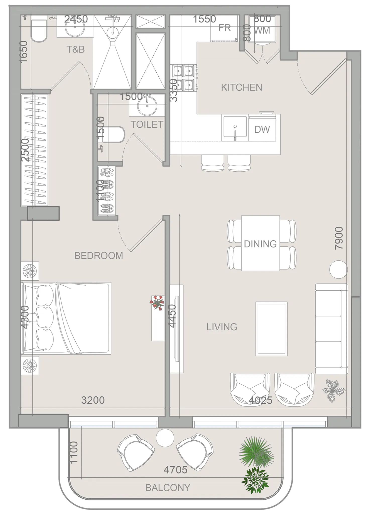 S1LV1ANA Park 1 bed floor plan, 796 sqft