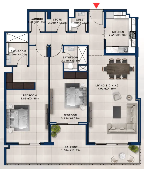 Asayel Avenue 2 bed floor plan, 1,777 sqft