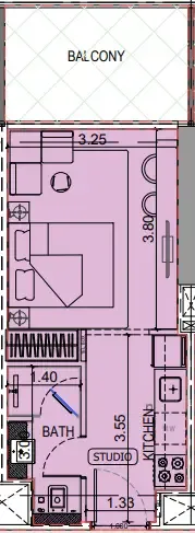 Binghatti Vintage Studio floor plan, 372 – 373 sqft