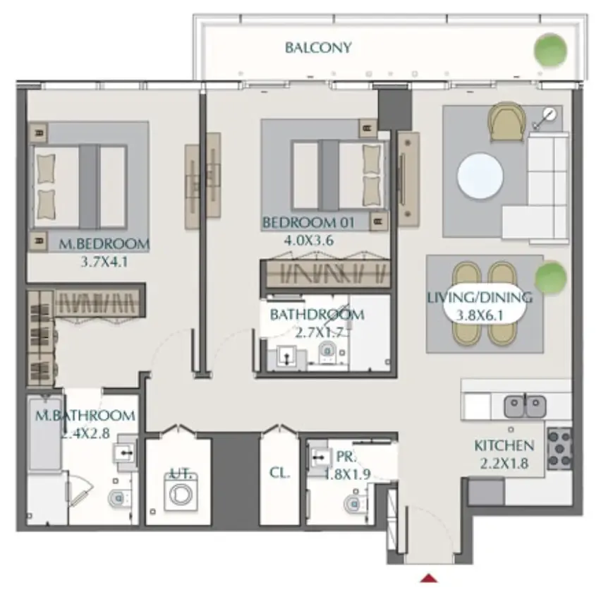 Wasl1 1 Residences 2 bed floor plan, 1,333 sqft