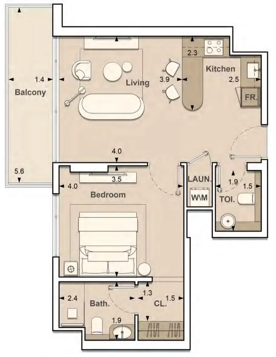 Lume Residences 1 bed floor plan, 685 sqft