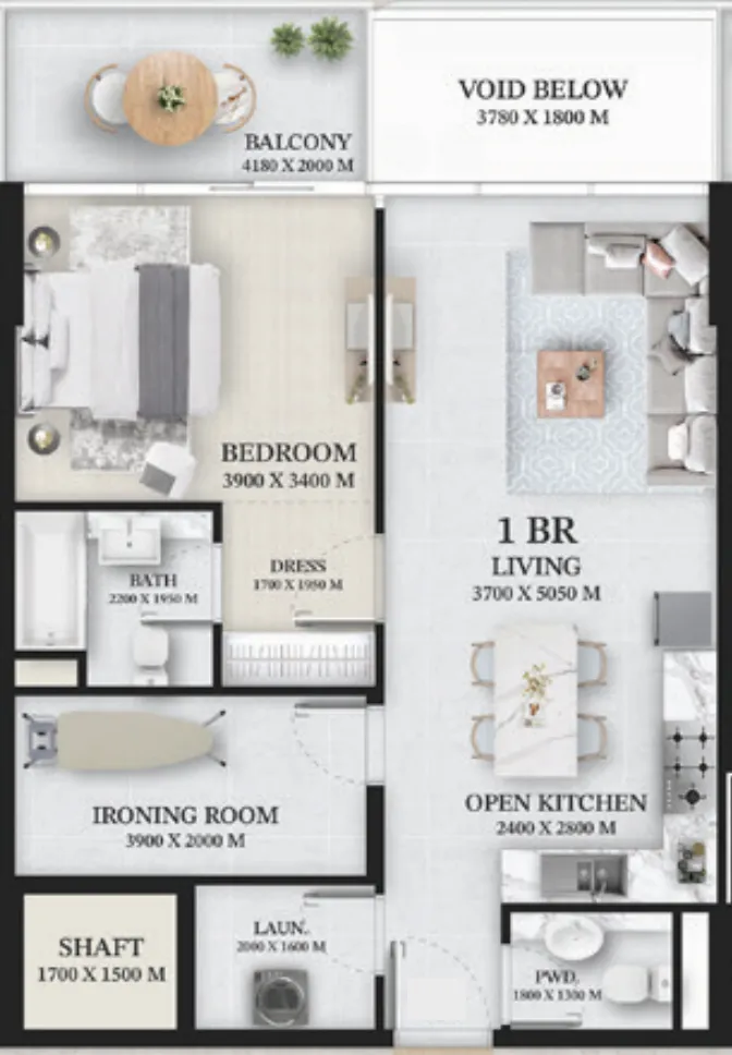 Wellington Ocean 1 bed floor plan, 866 sqft
